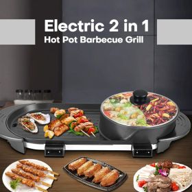 Portable 2 in 1 Non-Stick Electric Grill Pan Hot Pot Korean BBQ for Indoor Outdoor Use