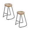 DunaWest Ela 24 Inch Mango Wood Industrial Counter Height Stool, Saddle Seat, Iron, Set of 2, Natural, Black