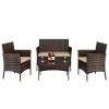 2pcs Arm Chairs 1pc Love Seat & Tempered Glass Coffee Table Rattan Sofa Set Brown Gradient-dk