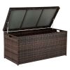 Outdoor Patio Wicker Storage Box - Resin Rattan Pool Storage Box with Lid, Garden Deck Bin