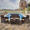 2pcs Arm Chairs 1pc Love Seat & Tempered Glass Coffee Table Rattan Sofa Set Brown Gradient-dk