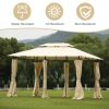 Outdoor Gazebo Steel Fabric Rectangle Soft Top Gazebo Outdoor Patio Dome Gazebo with Removable Curtains