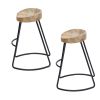 DunaWest Ela 24 Inch Mango Wood Industrial Counter Height Stool, Saddle Seat, Iron, Set of 2, Natural, Black