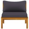 Sectional Middle Sofa with Dark Gray Cushions Solid Acacia Wood