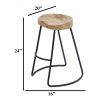 DunaWest Ela 24 Inch Mango Wood Industrial Counter Height Stool, Saddle Seat, Iron, Set of 2, Natural, Black