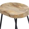 DunaWest Ela 24 Inch Mango Wood Industrial Counter Height Stool, Saddle Seat, Iron, Set of 2, Natural, Black