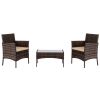2pcs Arm Chairs 1pc Love Seat & Tempered Glass Coffee Table Rattan Sofa Set Brown Gradient-dk