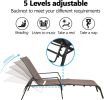 Patio Outdoor Chaise Lounge Chairs, Folding Sling Reclining Chaise Lounger Chair Fit Beach Yard Pool Patio with 5 Adjustable Positions, Brown Frame