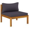 Sectional Middle Sofa with Dark Gray Cushions Solid Acacia Wood