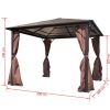 Gazebo with Curtain Brown Aluminum 10' x 10'