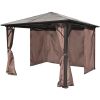 Gazebo with Curtain Brown Aluminum 10' x 10'