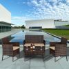 2pcs Arm Chairs 1pc Love Seat & Tempered Glass Coffee Table Rattan Sofa Set Brown Gradient-dk