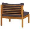 Sectional Middle Sofa with Dark Gray Cushions Solid Acacia Wood