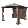 Gazebo with Curtain Brown Aluminum 10' x 10'