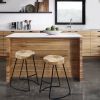 DunaWest Ela 24 Inch Mango Wood Industrial Counter Height Stool, Saddle Seat, Iron, Set of 2, Natural, Black