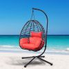 Foldable Hanging Chair, Wicker Egg Chair With Stand For Outside, 300 LBS Capacity (Grey or Red)