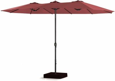 15 FT Outdoor Umbrella Double-Sided Patio Market Umbrella with Base, Crank, 100% Polyester Canopy (Color: Red)