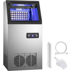 40KG 50KG 60KG 68KG/24H Commercial Home Ice Maker Ice Cube Machine High Ice Yield & Storage For Bar Cafeteria (Color: Silver)