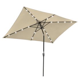 10x6.5ft Aluminum Patio Umbrella w/ 20 LEDs Beige (Warehouse: GA02)