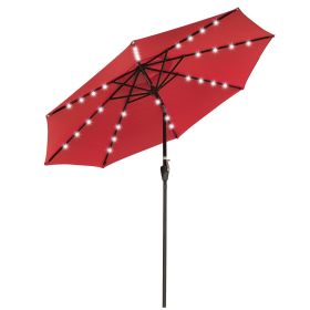 9ft Aluminum Patio Umbrella w/ 32 LEDs Red (Warehouse: GA02)