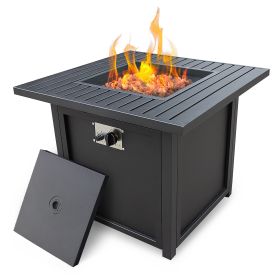 28' Slat Top Gas Fire Pit Table (Color: Black-Upland Brand)