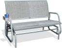 2 Person Swing Glider Chair Patio Swing Bench with Cup Holder Garden Rocking Seat for Outdoor Patio,Backyard,Deck Swimming Pool