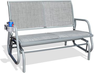 2 Person Swing Glider Chair Patio Swing Bench with Cup Holder Garden Rocking Seat for Outdoor Patio,Backyard,Deck Swimming Pool (Color: grey)