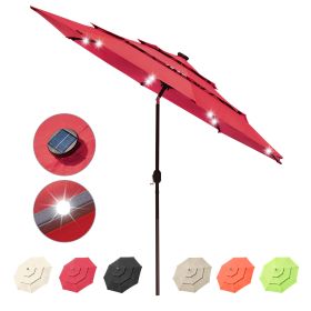 11Ft 3-Tiers 40LEDS Patio Umbrella Red (Warehouse: LA01)