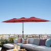 15 FT Outdoor Umbrella Double-Sided Patio Market Umbrella with Base, Crank, 100% Polyester Canopy