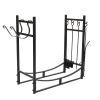 Steel Firewood Log Storage Rack Accessory and Tools for Indoor Outdoor Fire Pit Fireplace