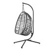 Foldable Hanging Chair, Wicker Egg Chair With Stand For Outside, 300 LBS Capacity (Grey or Red)