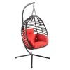 Foldable Hanging Chair, Wicker Egg Chair With Stand For Outside, 300 LBS Capacity (Grey or Red)