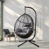 Outdoor Furniture, PE Rattan Hanging Swing Chair With Stand, Water-resistant Cushion