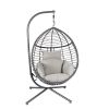Outdoor Furniture, PE Rattan Hanging Swing Chair With Stand, Water-resistant Cushion